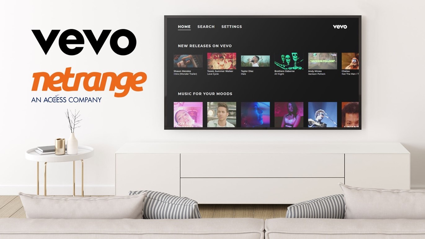 Vevo、NetRangeとの協業により、プレミアム音楽動画サービスのグローバル市場を拡大し、アプリ主導でテレビでの音楽視聴への回帰を促進